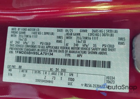 2025 Ford Bronco z USA, uszkodzony, nr VIN 1FMDE6BH9SLA70134